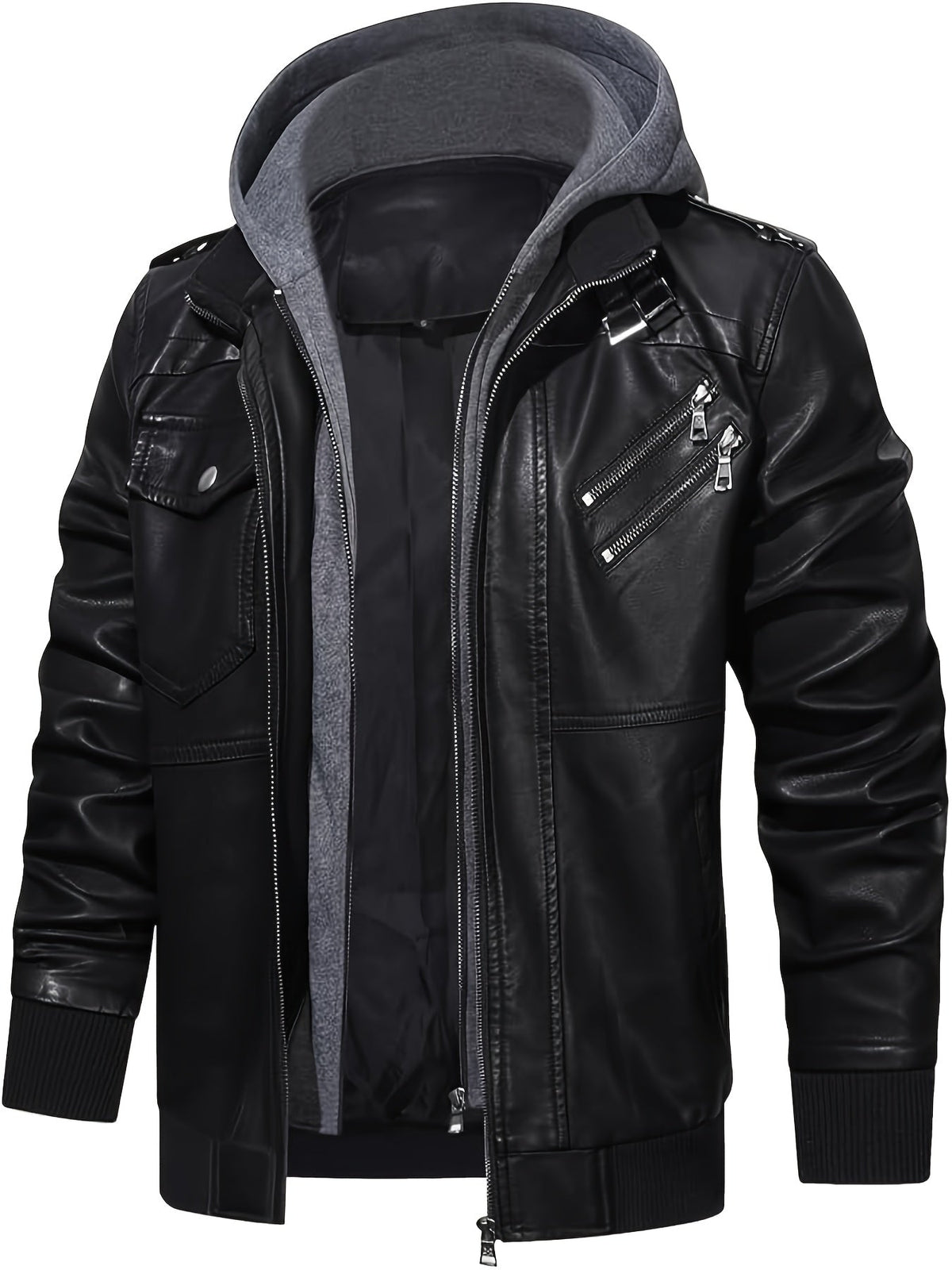 Donovan | Layered Hooded Moto Jacket in Black