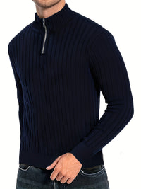 Hayden | Ribbed Quarter-Zip Sweater in Navy Blue