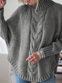 Judith | Cable-Knit High-Neck Sweater in Dark Grey