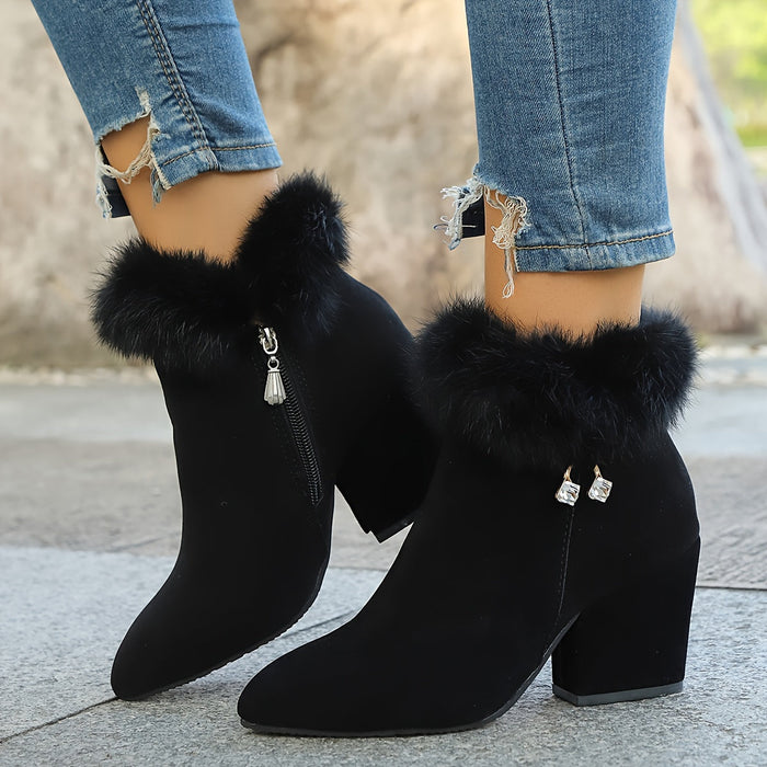 Evelina | Women's Ankle Boots with Block Heel and Trimmed Cuff