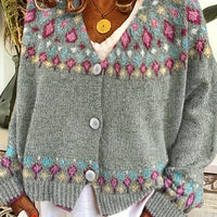 Maribel | Fair Isle Knit Cardigan in Grey