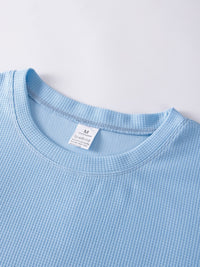 Frederick | Textured Waffle-Knit Long Sleeve Top in Light Sky Blue