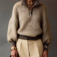 Sylvie | Relaxed Half-Zip Sweater in Khaki