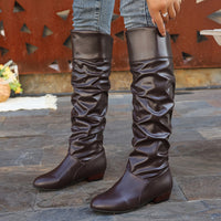 Phoebe | Women's Knee High Boots with Gathered Shaft and Low Heel