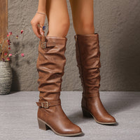 Ffion | Women's Knee High Boots with Slouch Shape and Buckle Detail