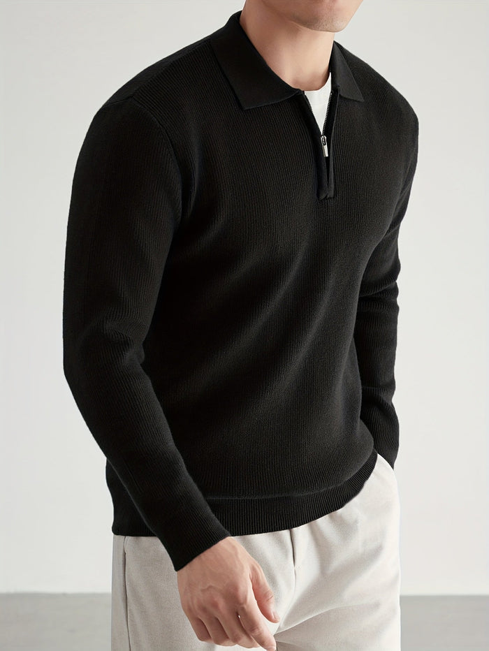 Douglas | Men's Quarter Zip Jumper with Polo Collar and Ribbed Finish