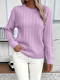 Lorelei | Cable-Knit Round Neck Sweater in Khaki