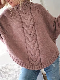 Judith | Cable-Knit High-Neck Sweater in Mauve