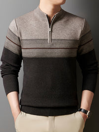 Ambrose | Half-Zip Striped Sweater in Green