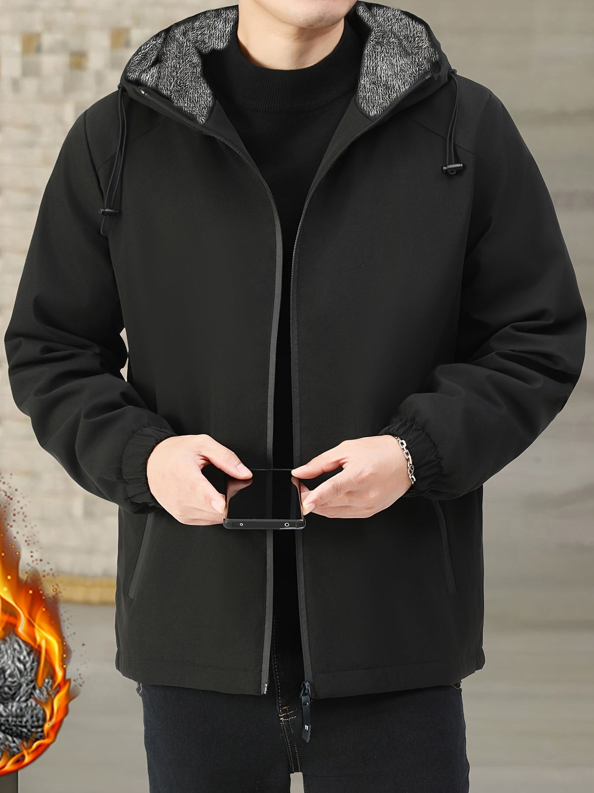 Calvin | Warm Hooded Zip-Up Jacket in Black