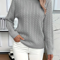 Lorelei | Cable-Knit Round Neck Sweater in Grey