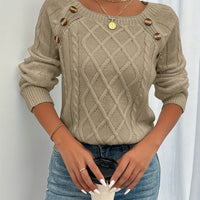 Winifred | Textured Button-Detail Sweater in Khaki