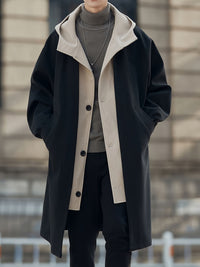 Cornelius | Layered Hooded Longline Coat in Black