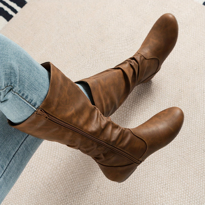 Lydia | Women's Mid Calf Boots with Slouch Shape and Flat Sole