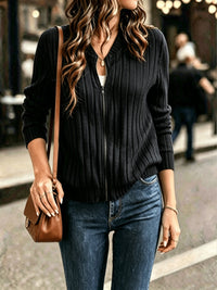 Sloane | Refined Ribbed Zip-Up Jacket in Black