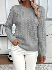 Lorelei | Cable-Knit Round Neck Sweater in Grey