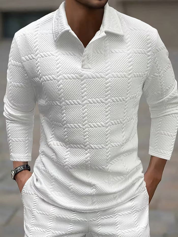 Archer | Classic Knit Jacquard Collar Shirt in White