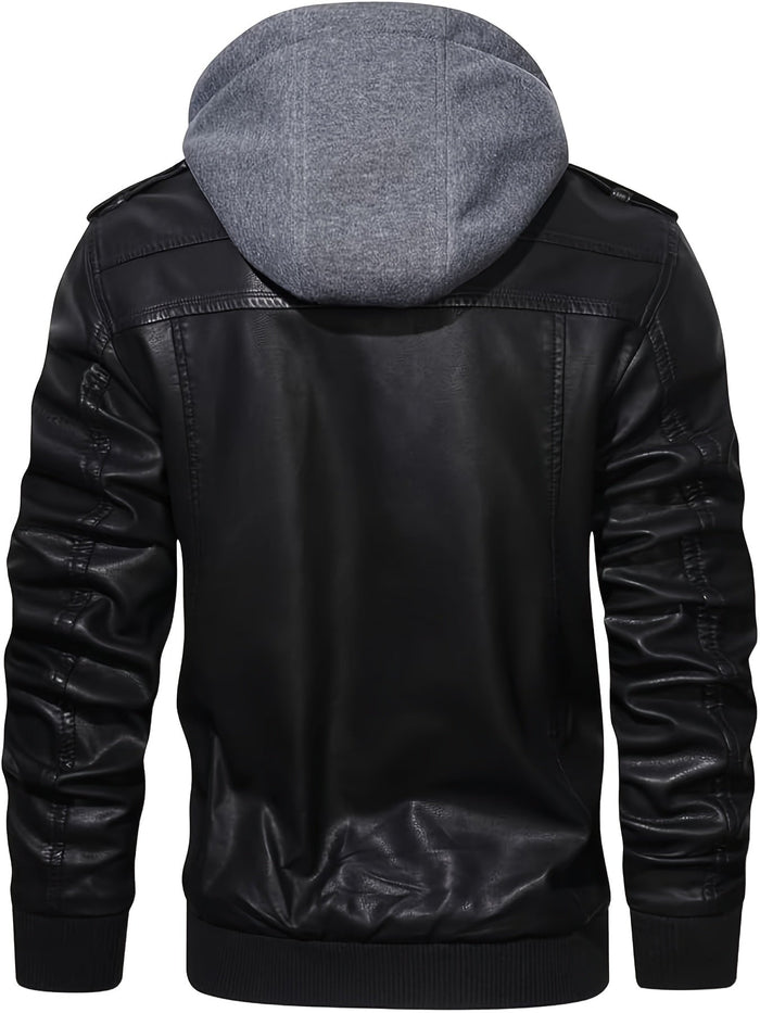 Donovan | Layered Hooded Moto Jacket in Black