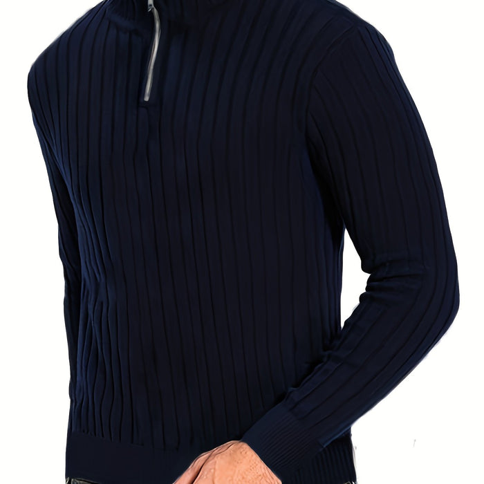 Hayden | Ribbed Quarter-Zip Sweater in Navy Blue