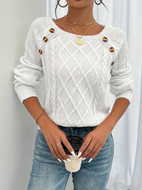 Winifred | Textured Button-Detail Sweater in White