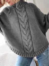 Judith | Cable-Knit High-Neck Sweater in Dark Grey