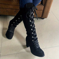 Clarissa | Women's Knee High Boots with Lace Up Front and Chunky Heel