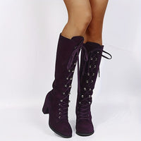 Clarissa | Women's Knee High Boots with Lace Up Front and Chunky Heel