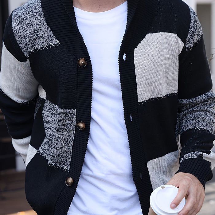 Callahan | Men's Button Up Cardigan with Colour Block and Soft Knit