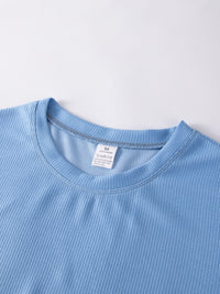 Frederick | Textured Waffle-Knit Long Sleeve Top in Deep Sky Blue