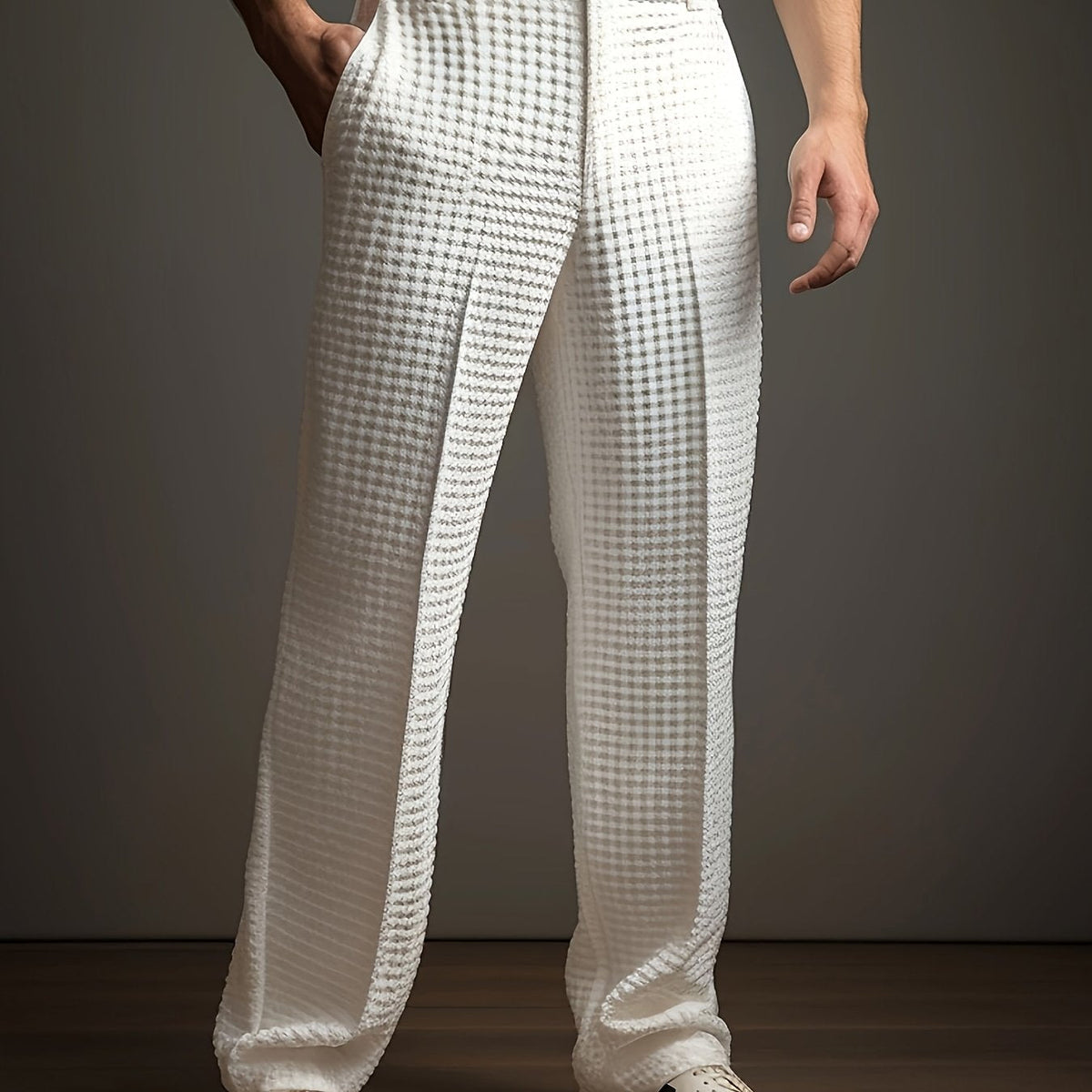 Vaughn | Textured Wide-Leg Trousers in Navy