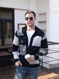 Callahan | Men's Button Up Cardigan with Colour Block and Soft Knit