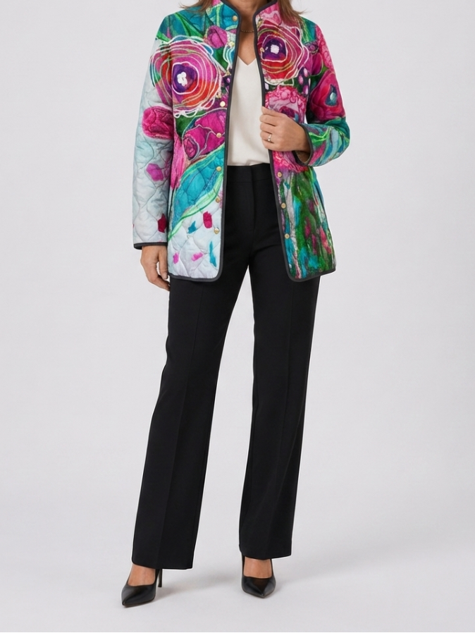 Katrine | Women's Padded Jacket with Floral Print and Light Warmth