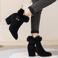 Evelina | Women's Ankle Boots with Block Heel and Trimmed Cuff