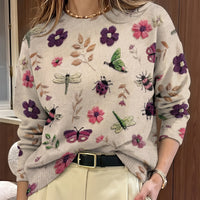 Meredith | Botanical Print Crew Neck Sweater in Blue