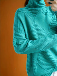 Freya | Textured Turtleneck Sweater in Military Blue