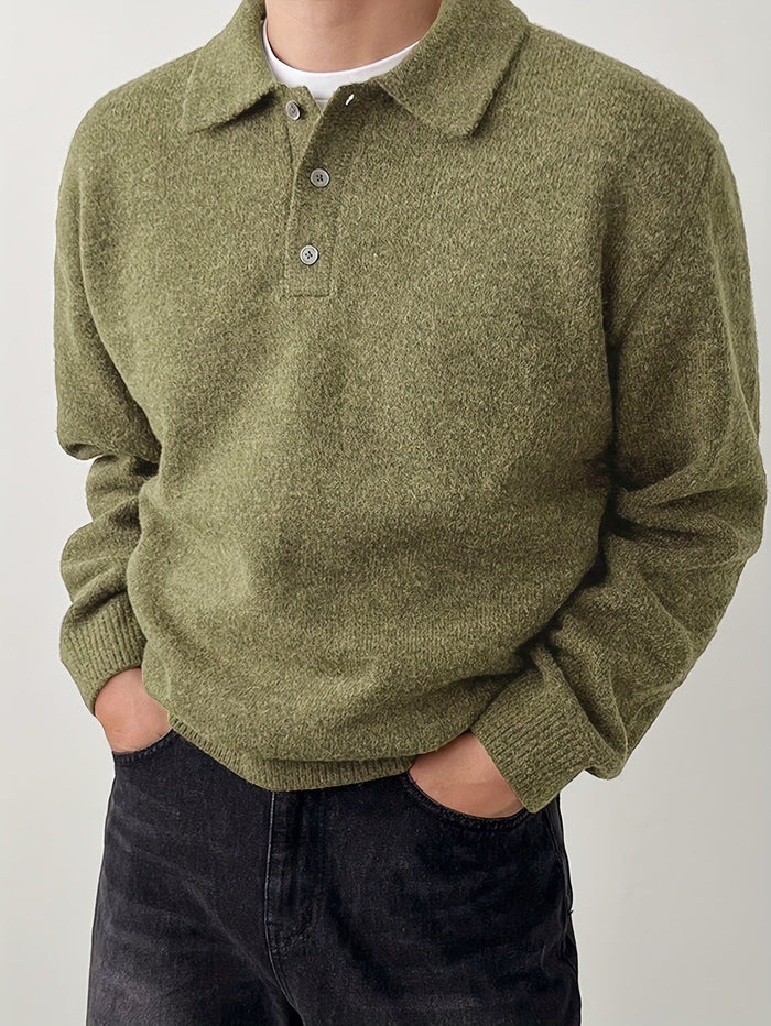 Reid | Men's Knit Jumper with Polo Collar and Cosy Feel