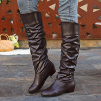 Phoebe | Women's Knee High Boots with Gathered Shaft and Low Heel