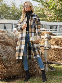 Elowen | Women's Longline Coat with Check Pattern and Soft Drape