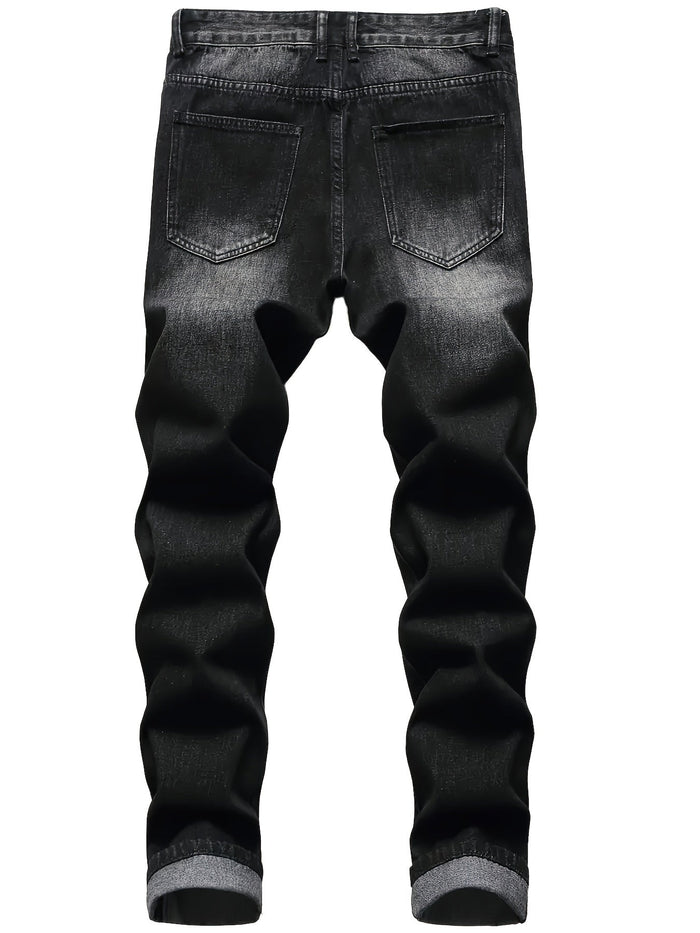 Kingsley | Rugged Distressed Straight Jeans in Dark Grey