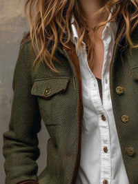 Rachel | Women's Herringbone Jacket with Contrast Trim and Tailored Fit