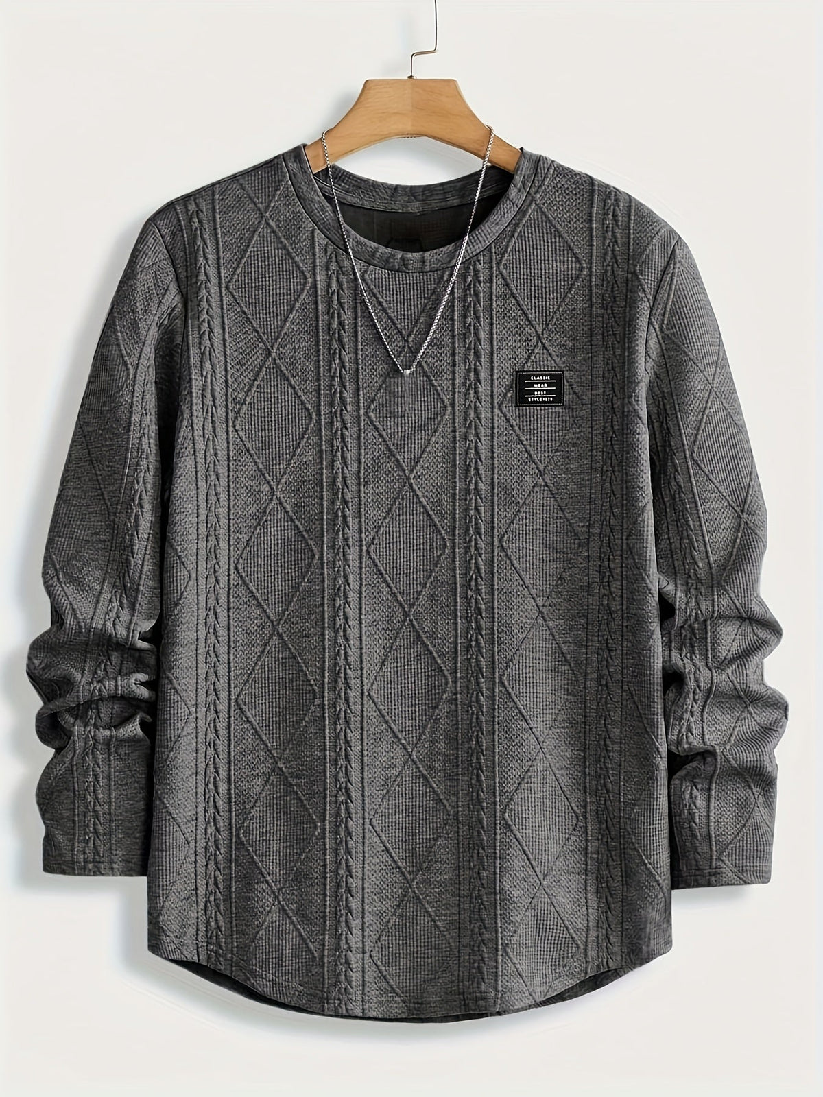 Clifford | Textured Knit-Look Long Sleeve Top in Dark Grey