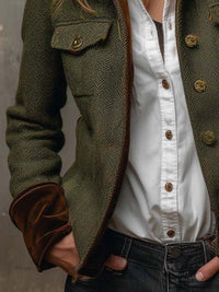 Rachel | Women's Herringbone Jacket with Contrast Trim and Tailored Fit