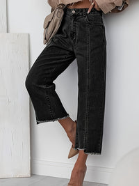 Ramona | Washed Straight-Leg Cropped Jeans in Black
