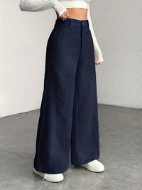 Nora | High-Waisted Wide-Leg Trousers in Grey