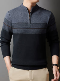 Ambrose | Half-Zip Striped Sweater in Coffee Brown