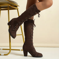 Clarissa | Women's Knee High Boots with Lace Up Front and Chunky Heel