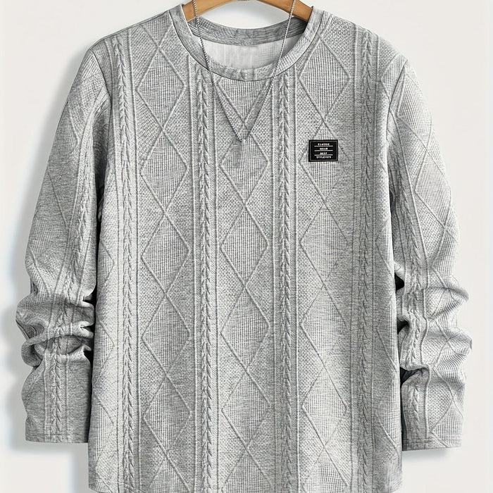 Clifford | Textured Knit-Look Long Sleeve Top in Light Grey