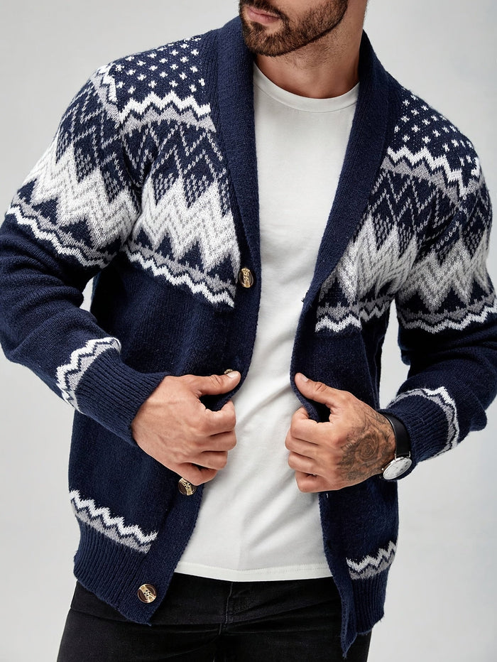 Whitaker | Men's Shawl Cardigan with Nordic Pattern and Warm Knit