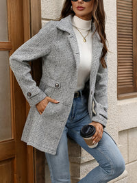 Kendra | Waist-Defining Herringbone Coat in Grey