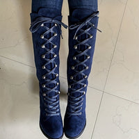 Clarissa | Women's Knee High Boots with Lace Up Front and Chunky Heel